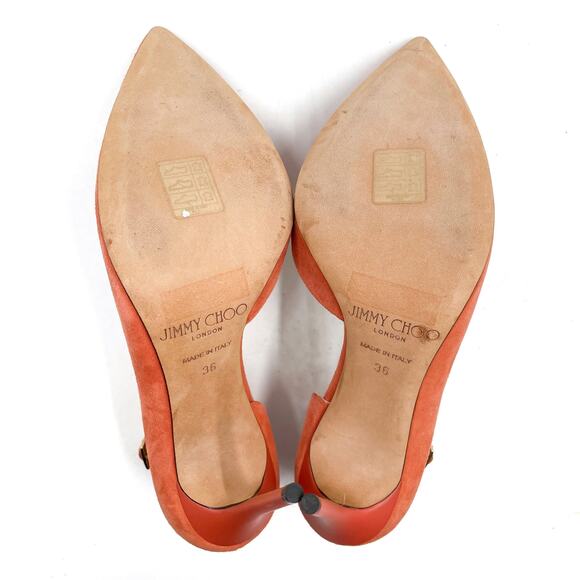 Jimmy Choo Lucy Pumps Peach Orange Suede Pointed Toe Ankle Strap Heels Sz 36 / 6 - Picture 8 of 9